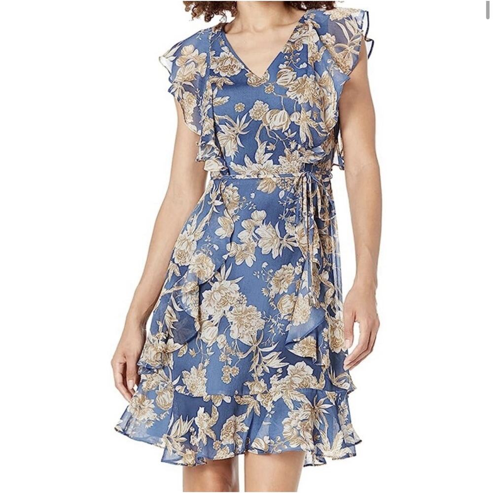 NWT Tommy‎ Hilfiger Womens Cape Toile Ruffle Dress 2 Floral Feminine Cottagecore